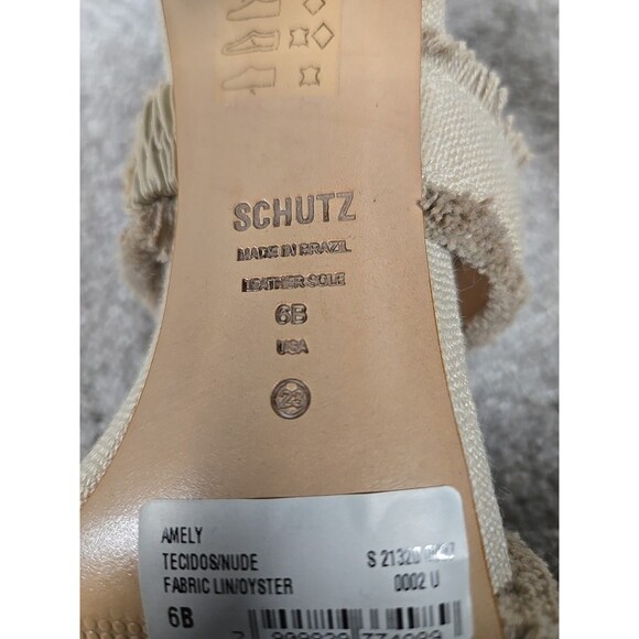 Schutz Amely Linen Double Strap Slip On High Heel Sandals Beige Oyster Size 6 - Picture 8 of 8